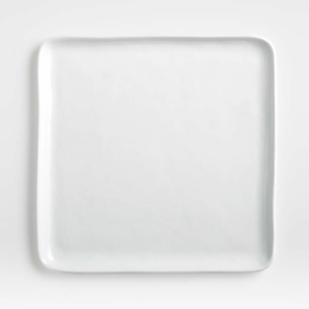 2 Dinner Plates Crate & Barrel Mercer White Square Porcelain Dinner Plates